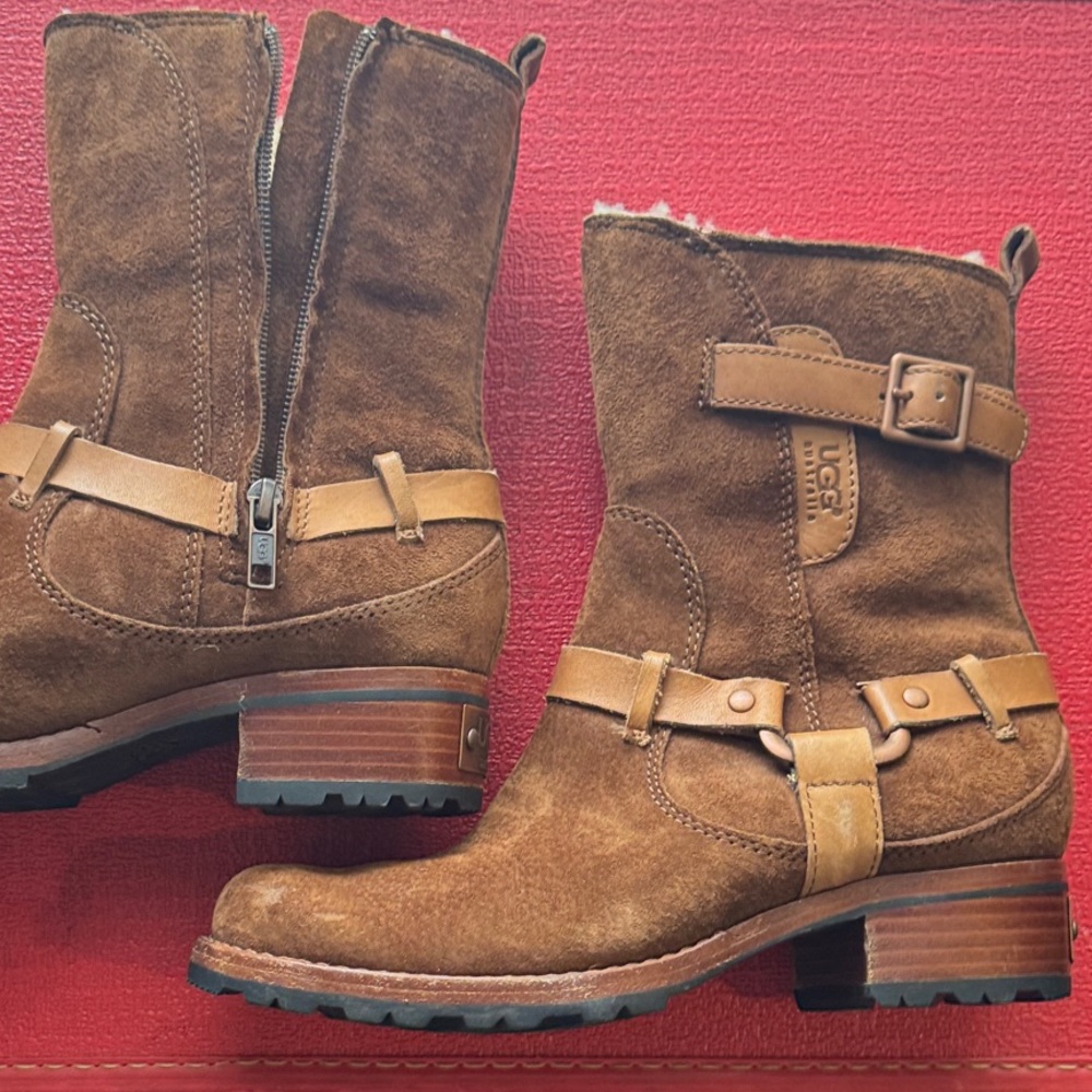 UGG Endell Brown suede side zipper calf Boots 6womens